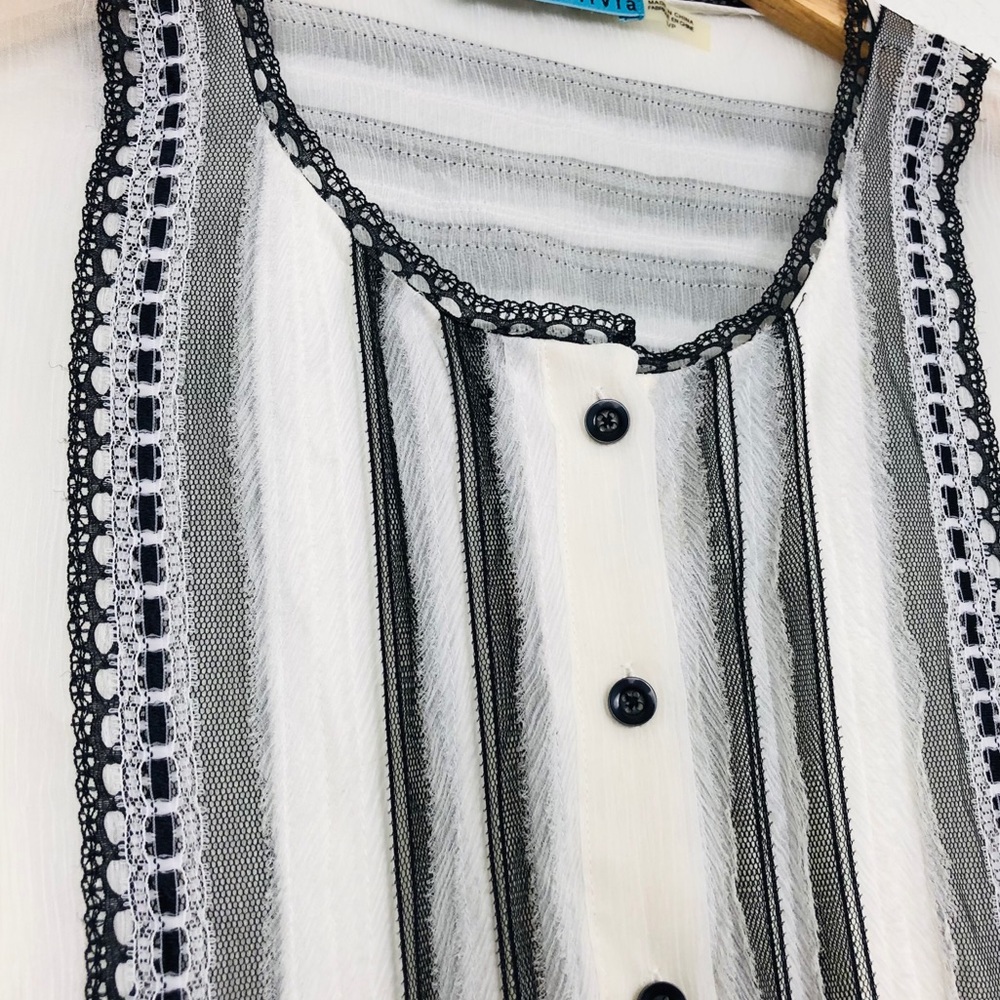 Alice + Olivia Sheer Silk Lace Button Up Blouse - Picture 3 of 10